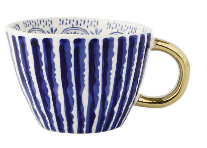 Geometric Ceramic Mugs with Golden Handle