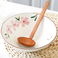 Japanese Hand-painted Sakura Ceramic Bowl with Bamboo Spoon