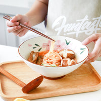 Japanese Hand-painted Sakura Ceramic Bowl with Bamboo Spoon