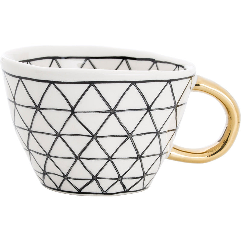 Geometric Ceramic Mugs with Golden Handle