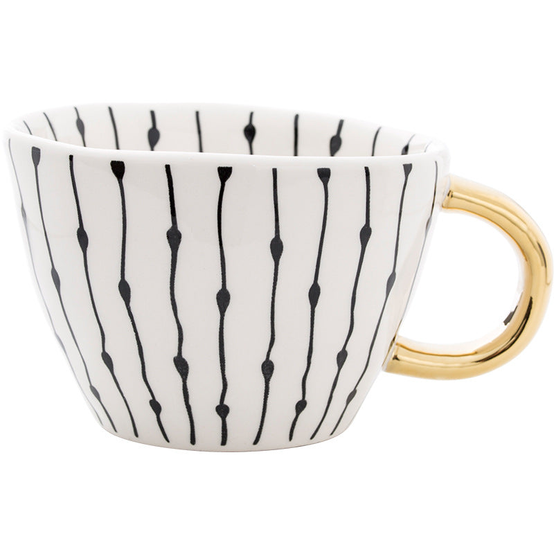 Geometric Ceramic Mugs with Golden Handle