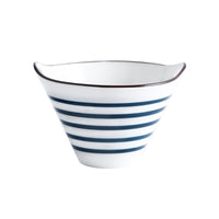 Ceramic Handpainted Japanese Style Noodle Bowl - Stripe pattern