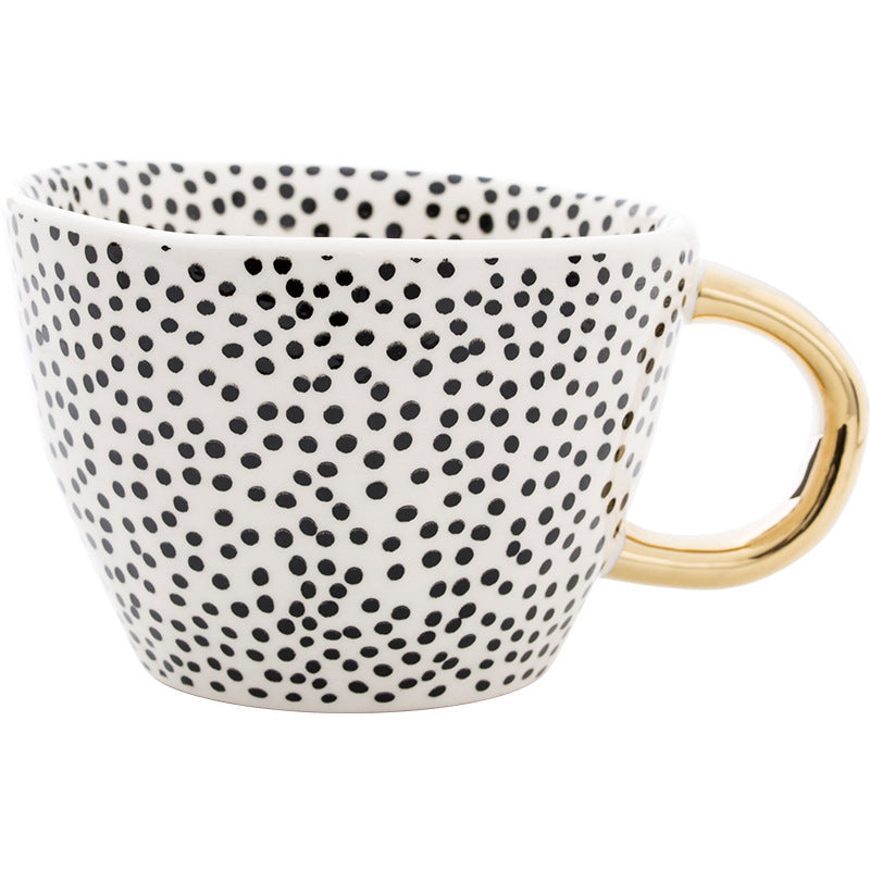 Geometric Ceramic Mugs with Golden Handle