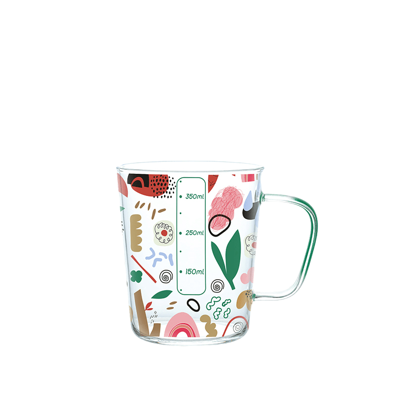 400ml Nature Pattern Glass Mug - Green Moon