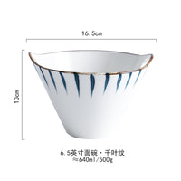 Ceramic Handpainted Japanese Style Noodle Bowl - Lines pattern