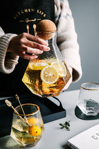 Nordic Geometric Glass Pitcher with Two Cups