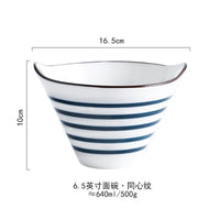 Ceramic Handpainted Japanese Style Noodle Bowl - Stripe pattern