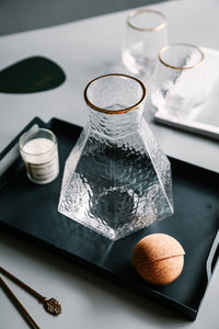 Nordic Geometric Glass Pitcher with Two Cups