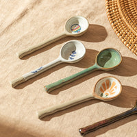 Blue Flower Ceramic Spoon with Long Handle