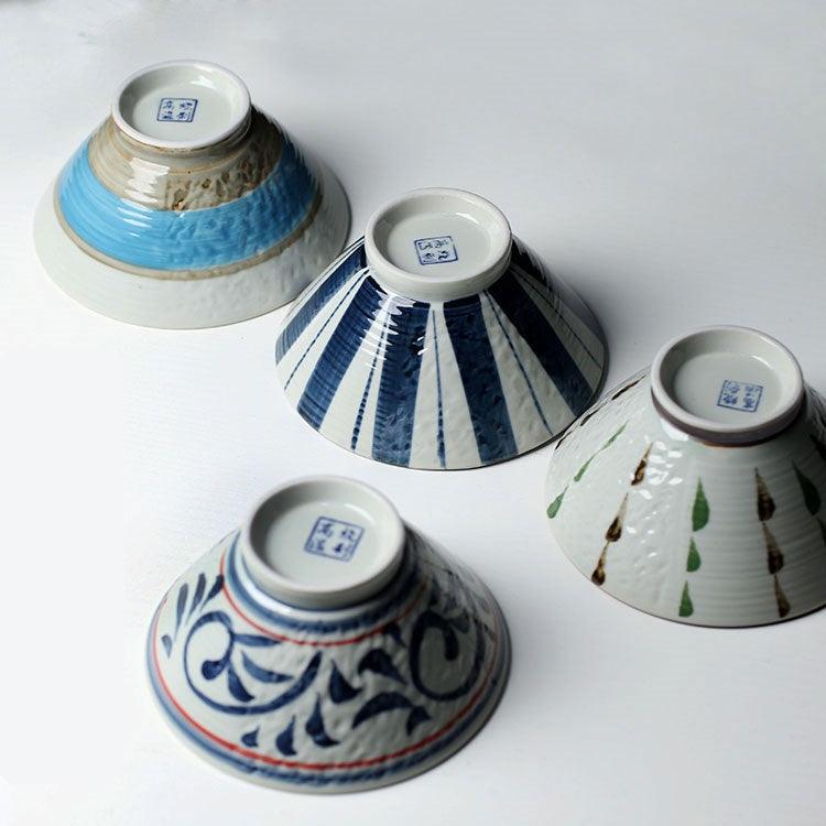 Set of 4 360ml Hand-Painted Ceramic Bowl - Green Moon