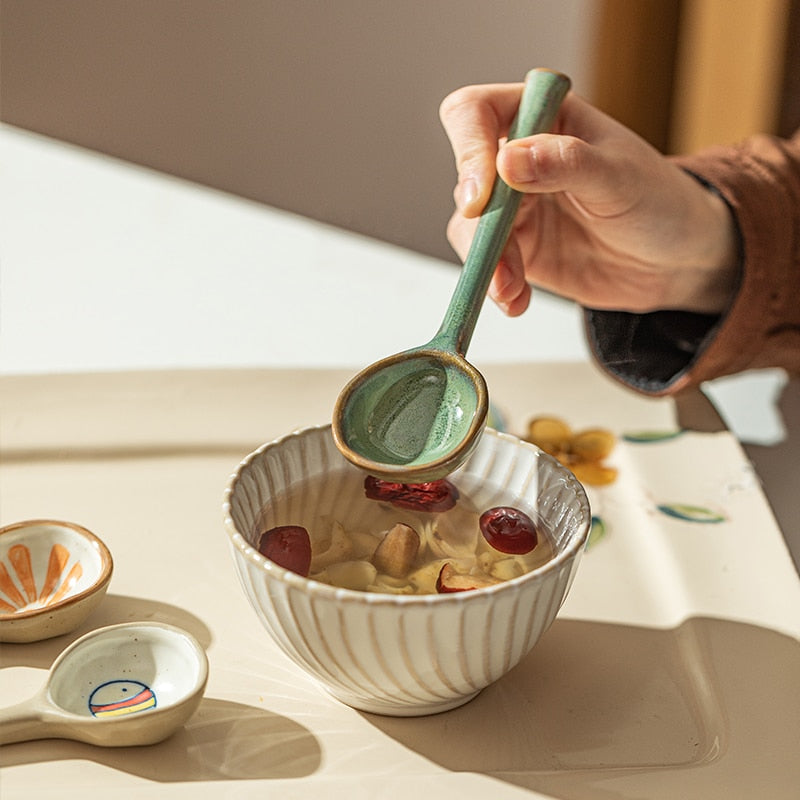 Green Ceramic Spoon with Long Handle