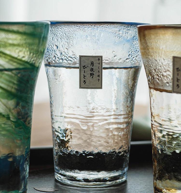 Set of 3 Handmade Coloured Glass Tumblers - Green Moon