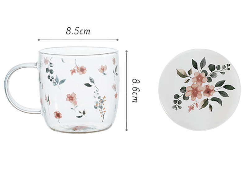 400ml Flower Pattern Glass Mug - Green Moon
