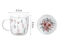 400ml Flower Pattern Glass Mug - Green Moon