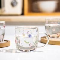 400ml Flower Pattern Glass Mug - Green Moon