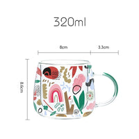 320ml Nature Pattern Glass Mug - Green Moon