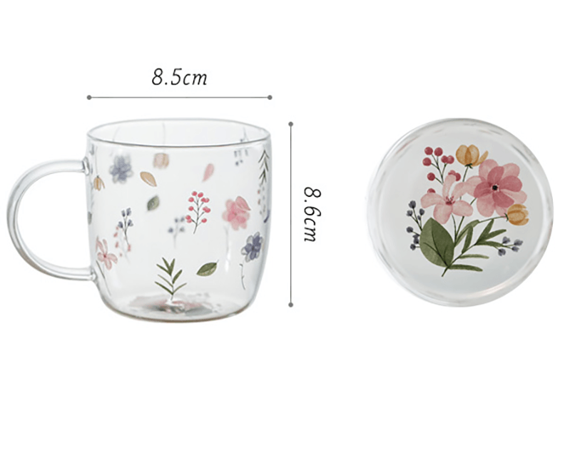 400ml Flower Pattern Glass Mug - Green Moon