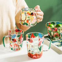 400ml Nature Pattern Glass Mug - Green Moon