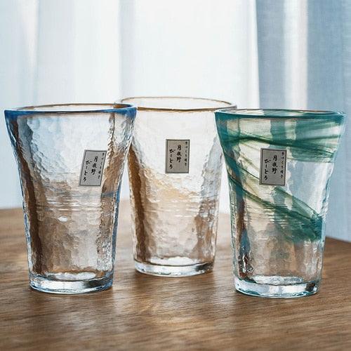 Set of 3 Handmade Coloured Glass Tumblers - Green Moon